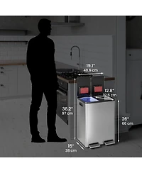 iTouchless SoftStep 16 Gallon Stainless Steel Dual Compartment Combo Step Pedal Trash Can and Recycle Bin with Dual Odor Filters and Color-Coded Remov