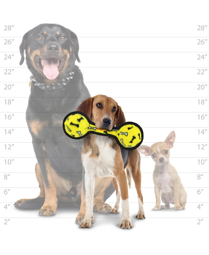 Tuffy Jr 2 Ball Tug Yellow Bone, Durable Squeaky Dog Toy