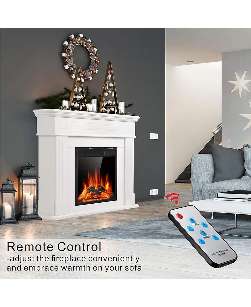 Kismile Electric Fireplace Mantel Package Wooden Surround Firebox Tv Stand Free Standing Heater with Logs, Adjustable Led Flame, Re