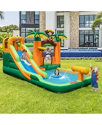Monkey-Themed Inflatable Water Slide with Jumping Area and Pool with 680W Blower