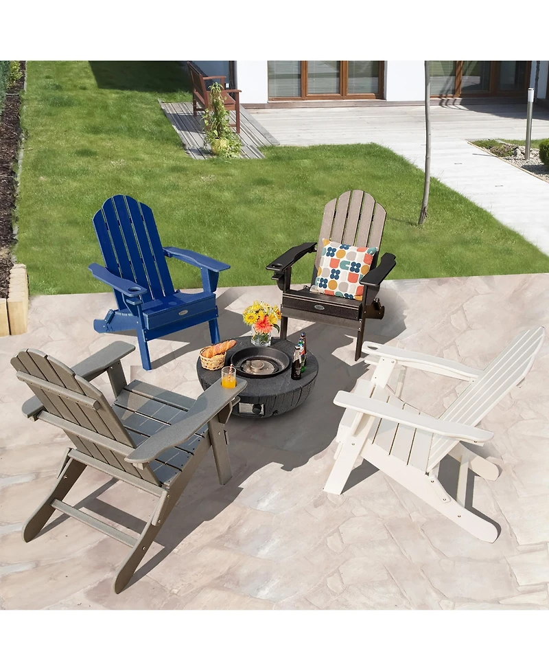 Gymax Patiojoy Folding Patio Adirondack Chair Weather Resistant Cup Holder Yard
