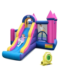7-in-1 Kids Inflatable Bounce House with Long Slide and 735W Blower