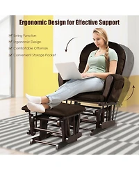 Wood Glider and Ottoman Set with Padded Armrests Detachable Cushion