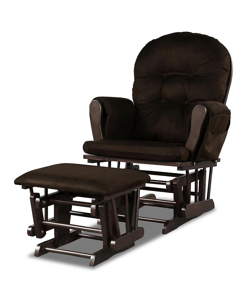 Wood Glider and Ottoman Set with Padded Armrests Detachable Cushion