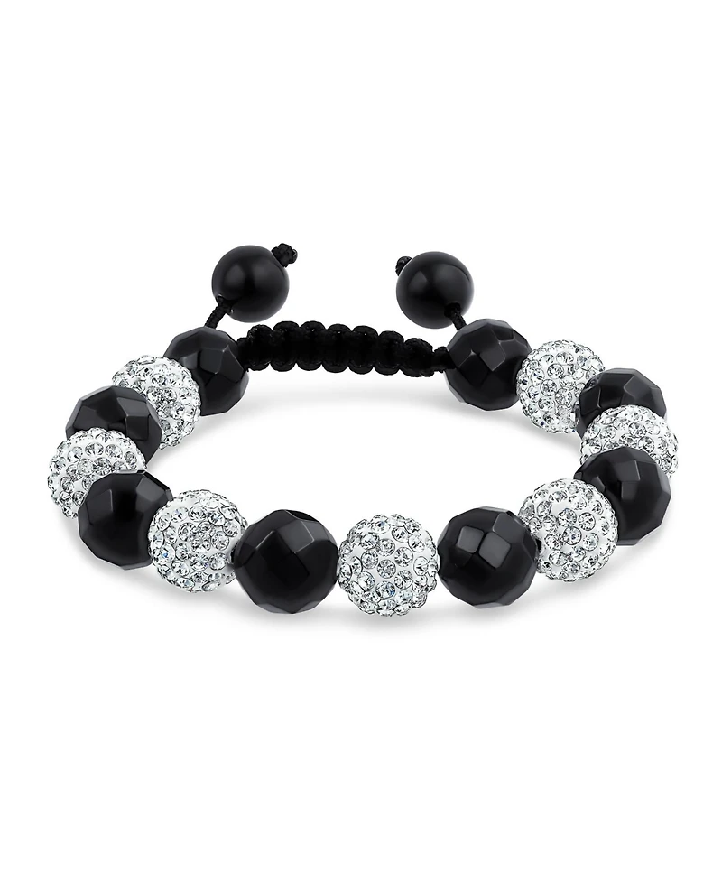 Bling Jewelry Black White Pave Crystal Bracelet Ball Cord String Adjustable