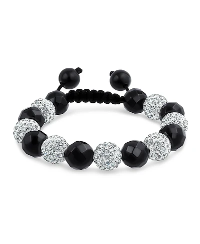 Bling Jewelry Black White Pave Crystal Bracelet Ball Cord String Adjustable