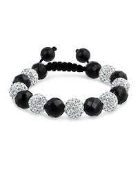 Bling Jewelry Black White Pave Crystal Bracelet Ball Cord String Adjustable