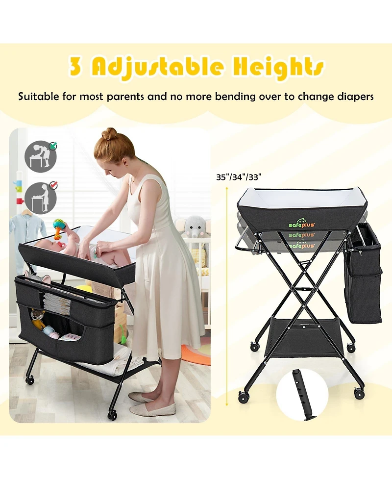 Gouun Portable Adjustable Height Newborn Nursery Organizer with Wheel