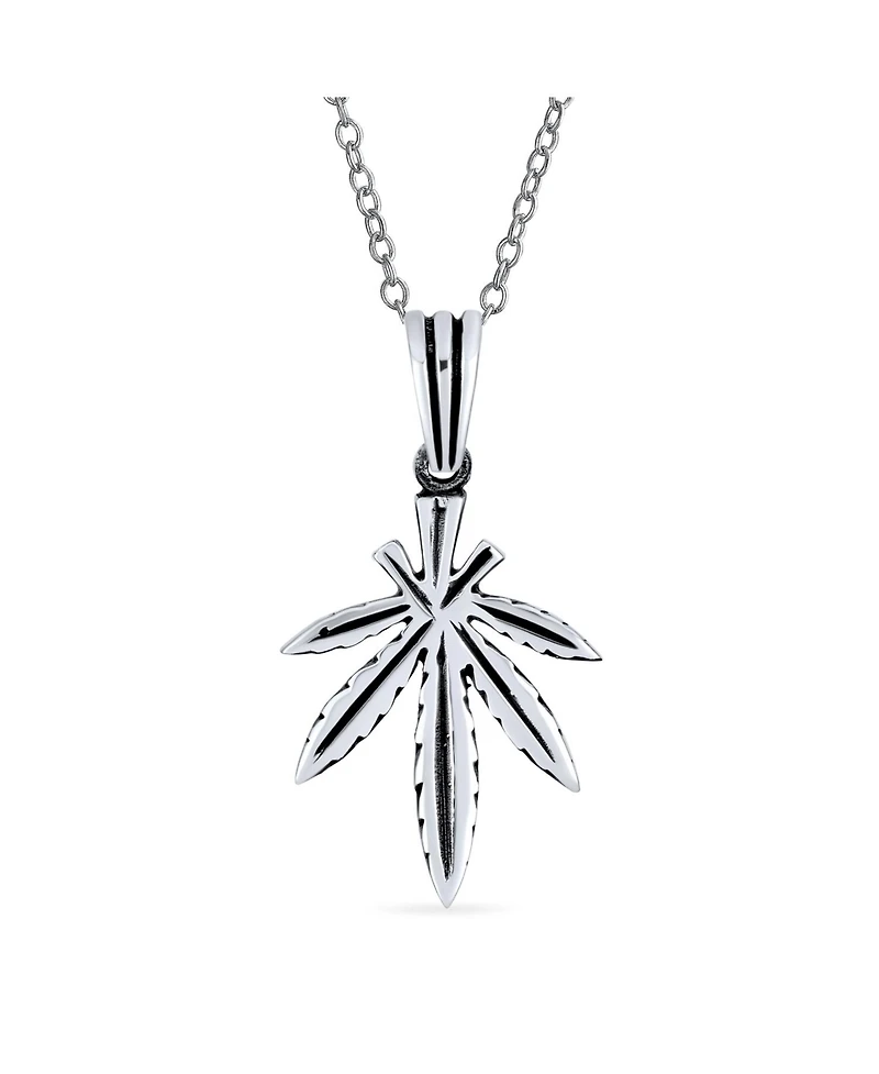 Bling Jewelry Retro Hemp Cannabis Leaf Pendant Necklace in Oxidized Sterling Silver
