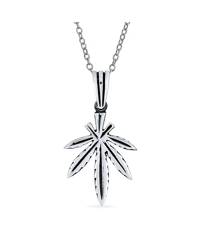 Bling Jewelry Retro Hemp Cannabis Leaf Pendant Necklace in Oxidized Sterling Silver