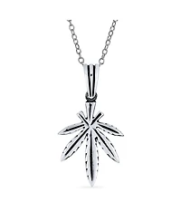 Bling Jewelry Retro Hemp Cannabis Leaf Pendant Necklace in Oxidized Sterling Silver
