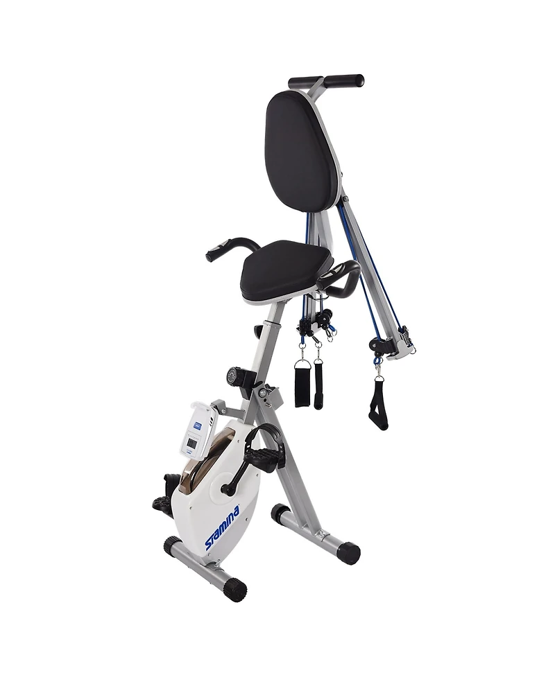 Stamina Foldable Exercise Bike and Strength System With Smart Workout App and 250 Pound Weight Capacity for Home Workout, Gray