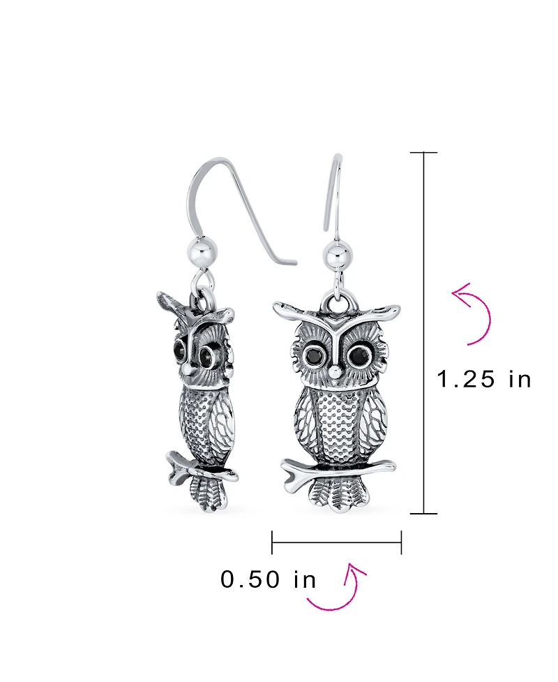 Bling Jewelry Flying Bird Dangle Earrings Owl Design Oxidized Sterling Silver