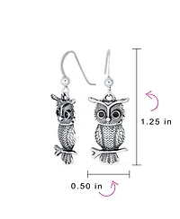 Bling Jewelry Flying Bird Dangle Earrings Owl Design Oxidized Sterling Silver