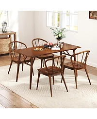 Wooden Dining Chair Set of 2 with High Spindle Back and Wide Seat