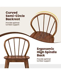 Wooden Dining Chair Set of 2 with High Spindle Back and Wide Seat