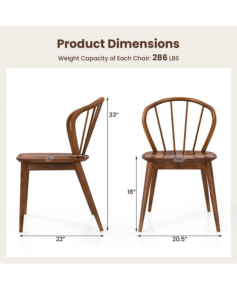 Wooden Dining Chair Set of 2 with High Spindle Back and Wide Seat