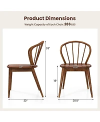 Wooden Dining Chair Set of 2 with High Spindle Back and Wide Seat