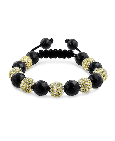 Bling Jewelry Black White Pave Crystal Bracelet Ball Black Cord String Adjustable