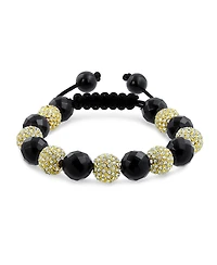 Bling Jewelry Black White Pave Crystal Bracelet Ball Black Cord String Adjustable