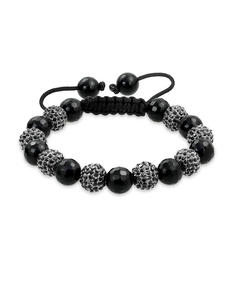 Bling Jewelry Black White Pave Crystal Bracelet Ball Cord String Adjustable