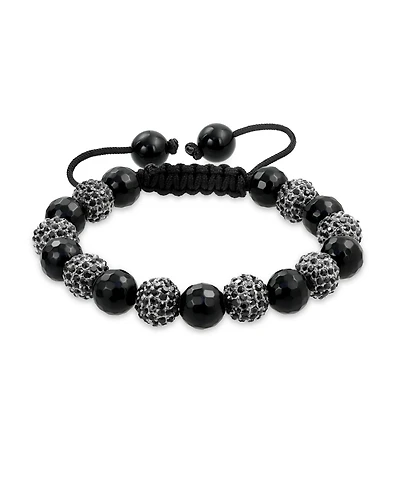 Bling Jewelry Black White Pave Crystal Bracelet Ball Cord String Adjustable