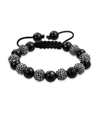 Bling Jewelry Black White Pave Crystal Bracelet Ball Cord String Adjustable