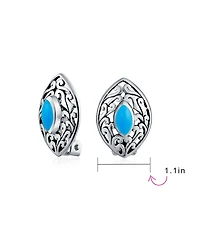 Bling Jewelry Western Filigree Marquise Blue Turquoise Clip-On Earrings Non-Pierced Sterling Silver