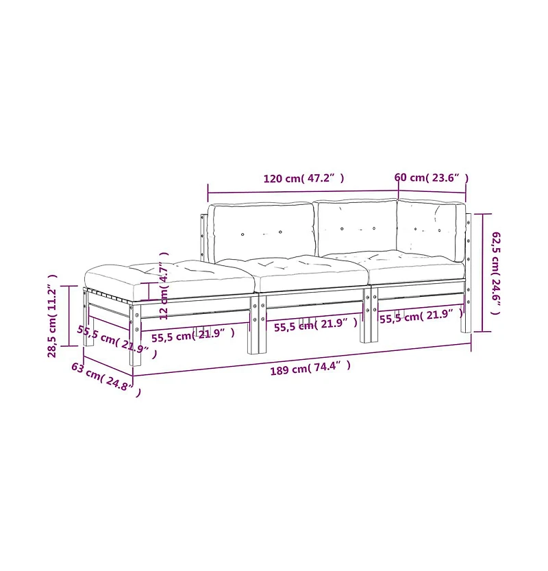Patio Sofa with Cushions and Footstool 3-Seater