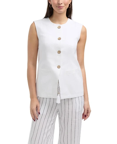 Ellen Tracy Women s Linen Vest with Welt Pockets