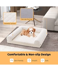 Egg-Foam Dog Crate Bed with 3-Side Bolster and Removable Washable Bed Cover