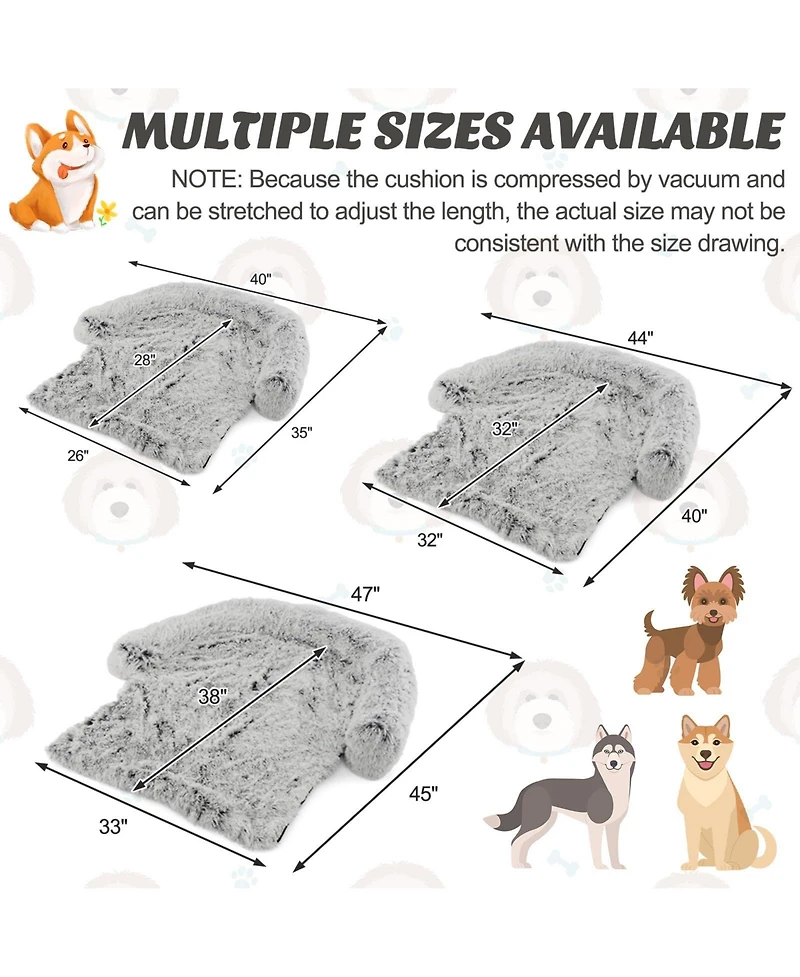 44"x 40"x 32" Plush Calming Dog Couch Bed with Anti-Slip Bottom