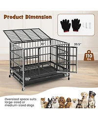 38 Inch Foldable Heavy-Duty Metal Dog Cage with Lockable Rolling Casters and Tray