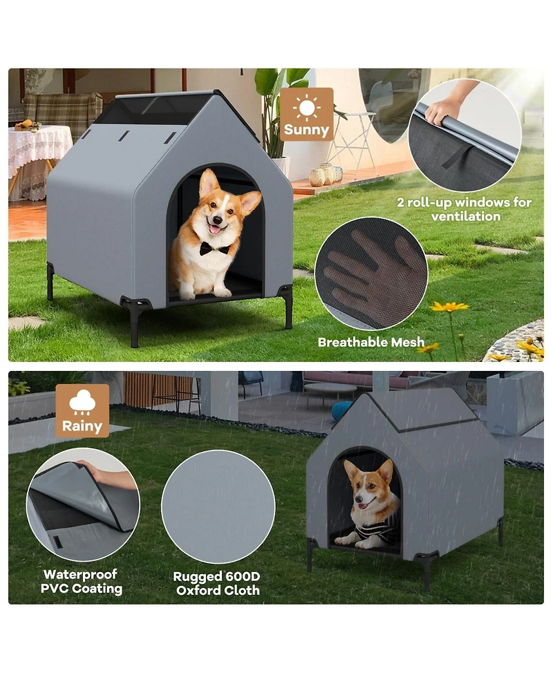 Small Outdoor Elevated Pet House with Ventilated Windows