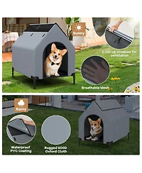 Small Outdoor Elevated Pet House with Ventilated Windows