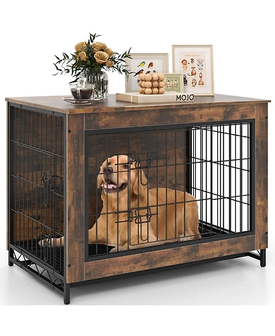 Dog Crate Furniture with Double Lockable Doors and Removable Pull-out Tray