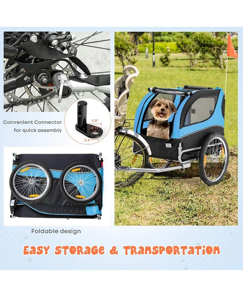 Dog Bike Trailer Foldable Pet Cart with 3 Entrances for Travel