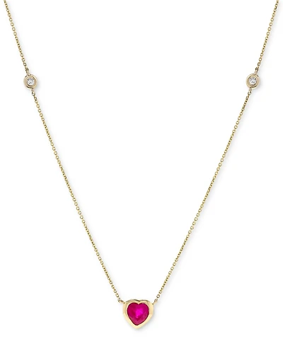 Ruby (5/8 ct. t.w.) & Diamond (1/20 ct. t.w.) Heart Bezel 17" Pendant Necklace in 14k Gold