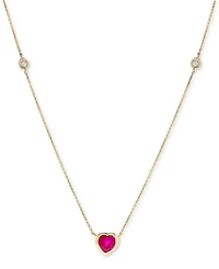 Ruby (5/8 ct. t.w.) & Diamond (1/20 ct. t.w.) Heart Bezel 17" Pendant Necklace in 14k Gold