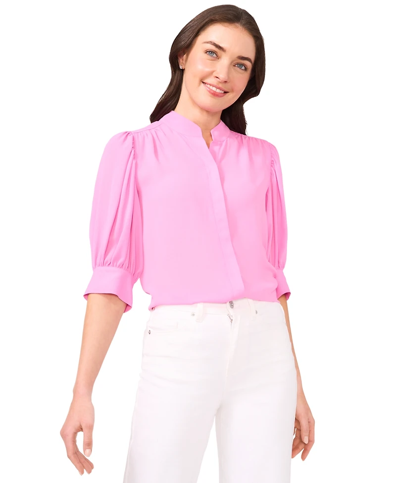 CeCe Women's 3/4-Sleeve Collared Button Down Top