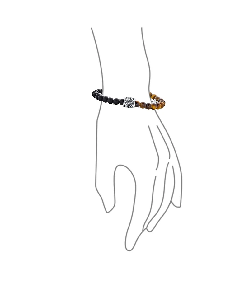 Bling Jewelry Mixed Two Tone Stretch Bracelet with Beads & Stanless Steel Toggle Clasp