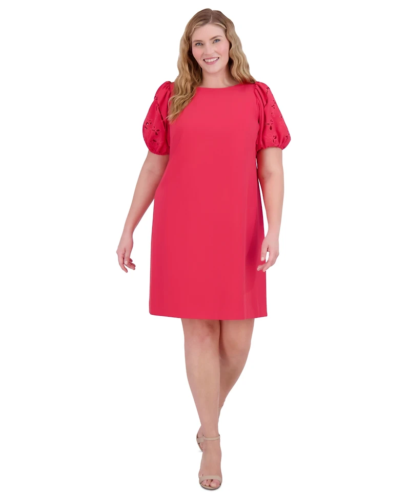 Vince Camuto Plus Puff-Sleeve Stretch Crepe Shift Dress