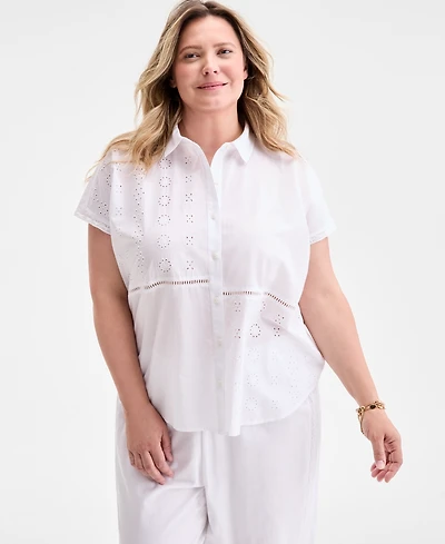 Style & Co Plus Eyelet Camp Shirt, Exclusively at Macy's