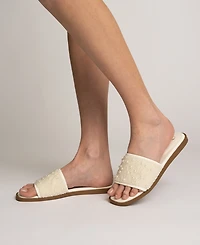 Journee Collection Women's Precly Faux Pearl Single Band Flat Sandals