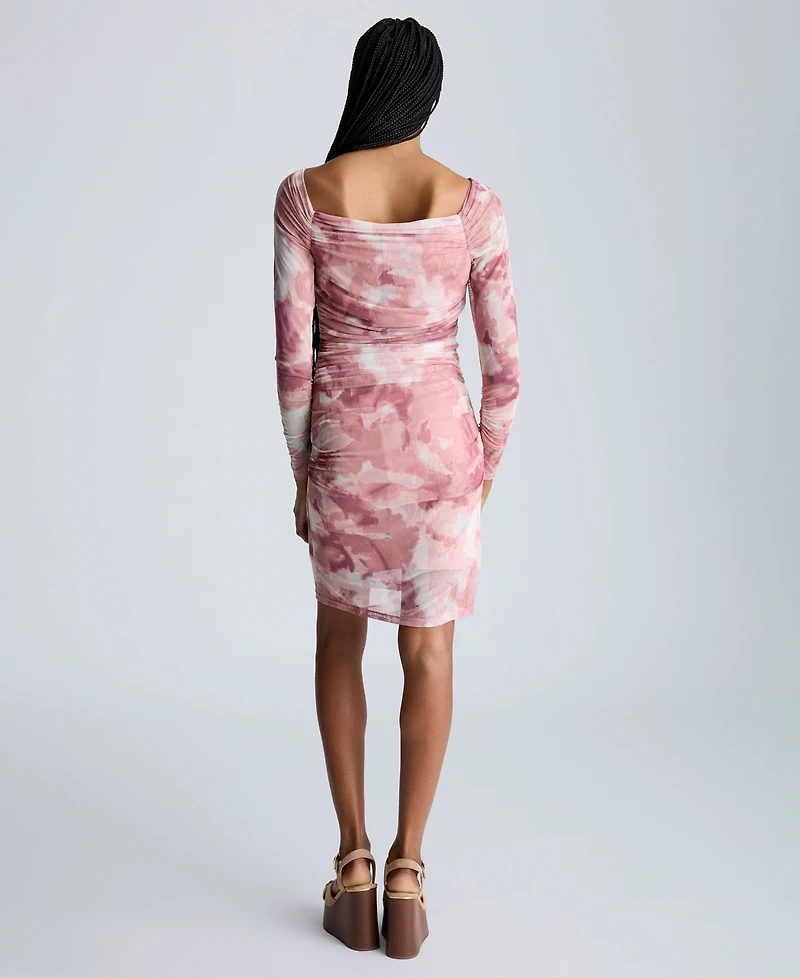 Kenneth Cole Women's Printed Ruched Long-Sleeve Dress