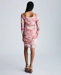 Kenneth Cole Women's Printed Ruched Long-Sleeve Dress