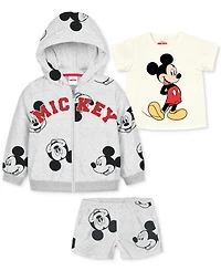 Disney Baby Boys Mickey Mouse Hoodie, T-Shirt & Shorts, 3 Piece Set