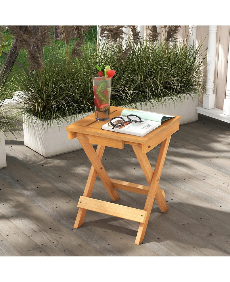 Gymax 14 inch Outdoor Folding Side Table Hardwood Square Compact Patio Table