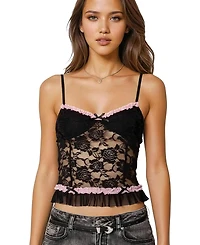 Edikted Womens Ellen Sheer Lace Bra Top