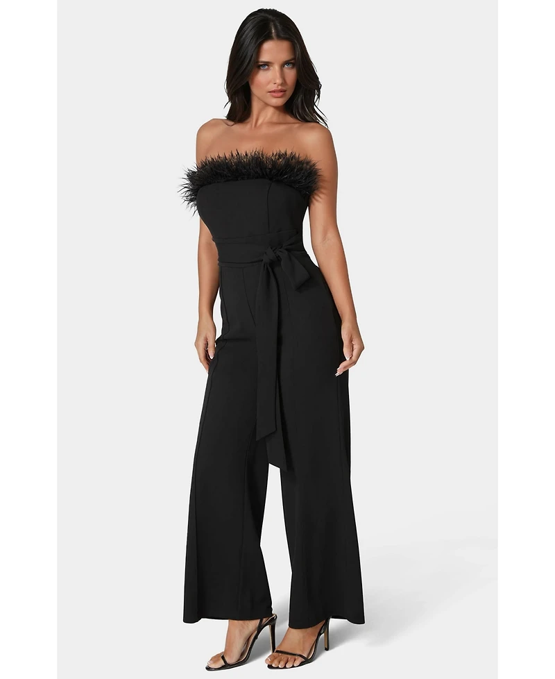 Bebe Women's Strapless Feather Jumpsuit
